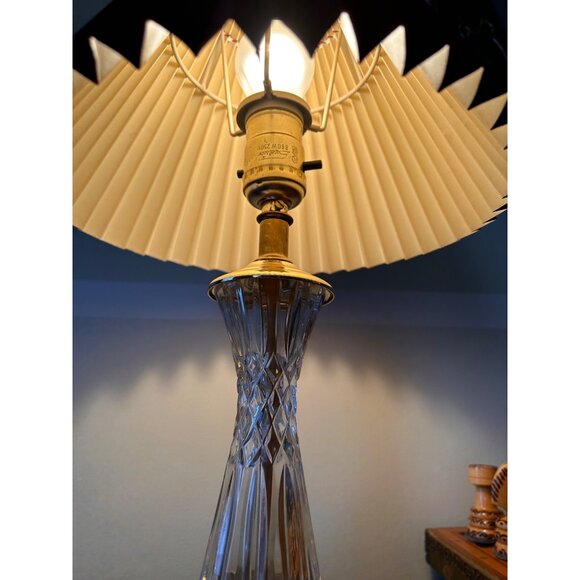 Mid Century Cut Crystal and Gold Table Lamp w/Pleated Shade - Picture 2 of 4